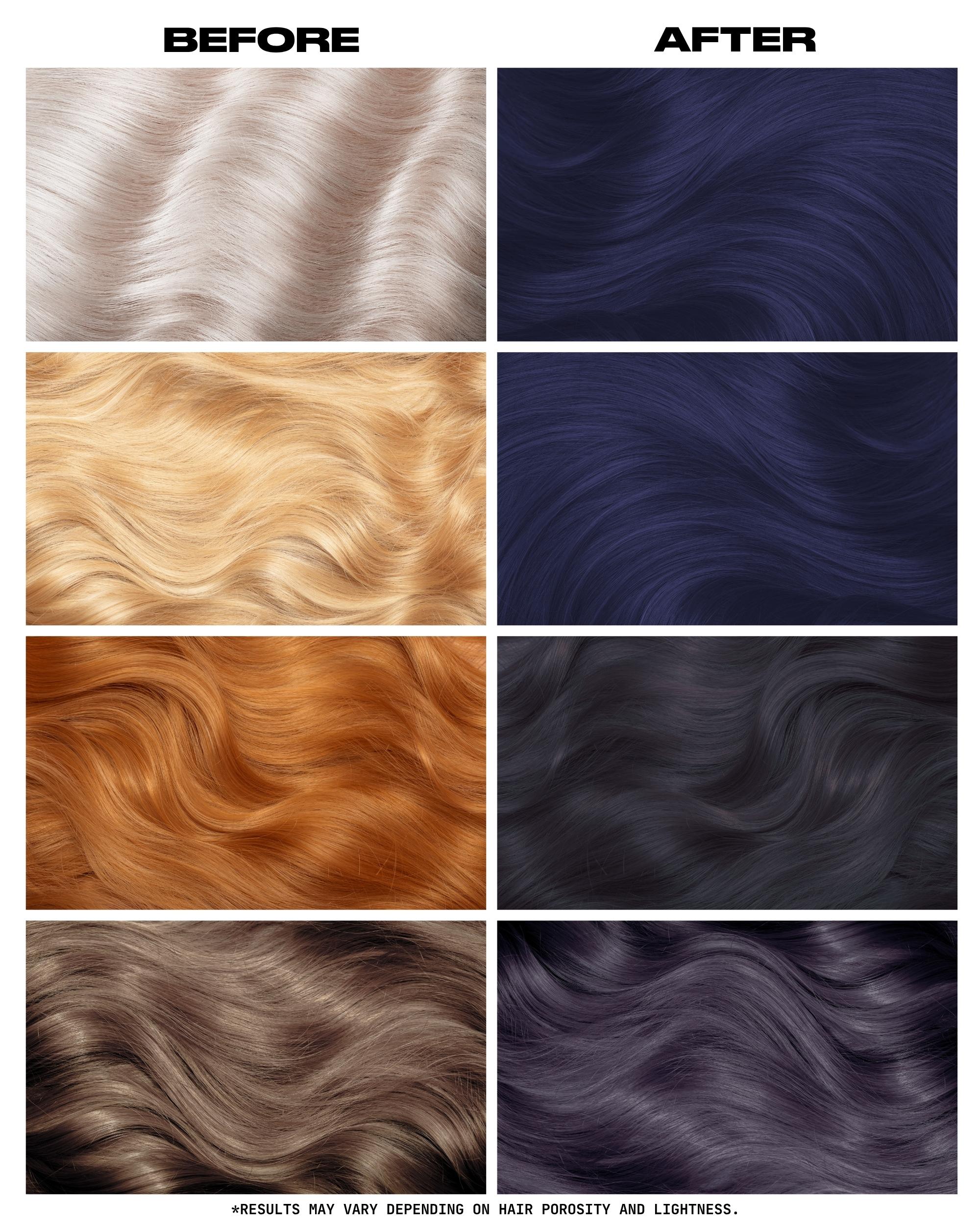 Coloration Cheveux Bleu Marine Smokey Navy - Lunar Tides - avant apres selon la base | Color-Mania