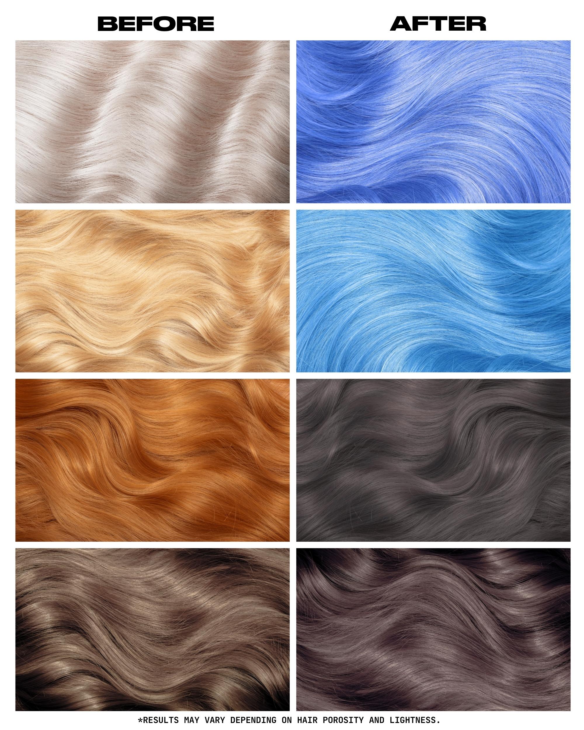 Coloration Cheveux Bleu Pastel Moonstone - Lunar Tides - avant apres selon la base | Color-Mania
