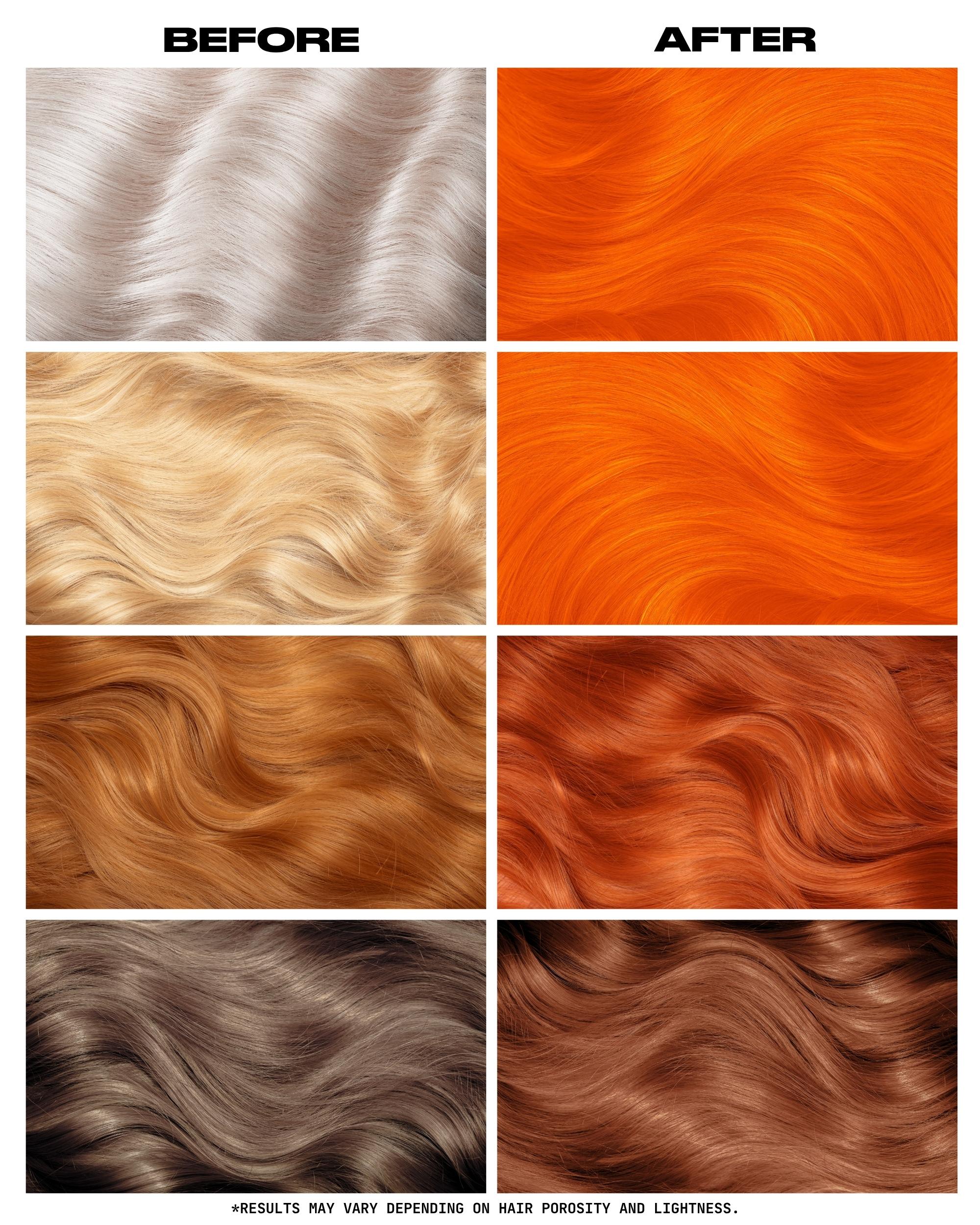 Coloration Cheveux Orange Solar Flare - Lunar Tides - avant apres selon la base | Color-Mania