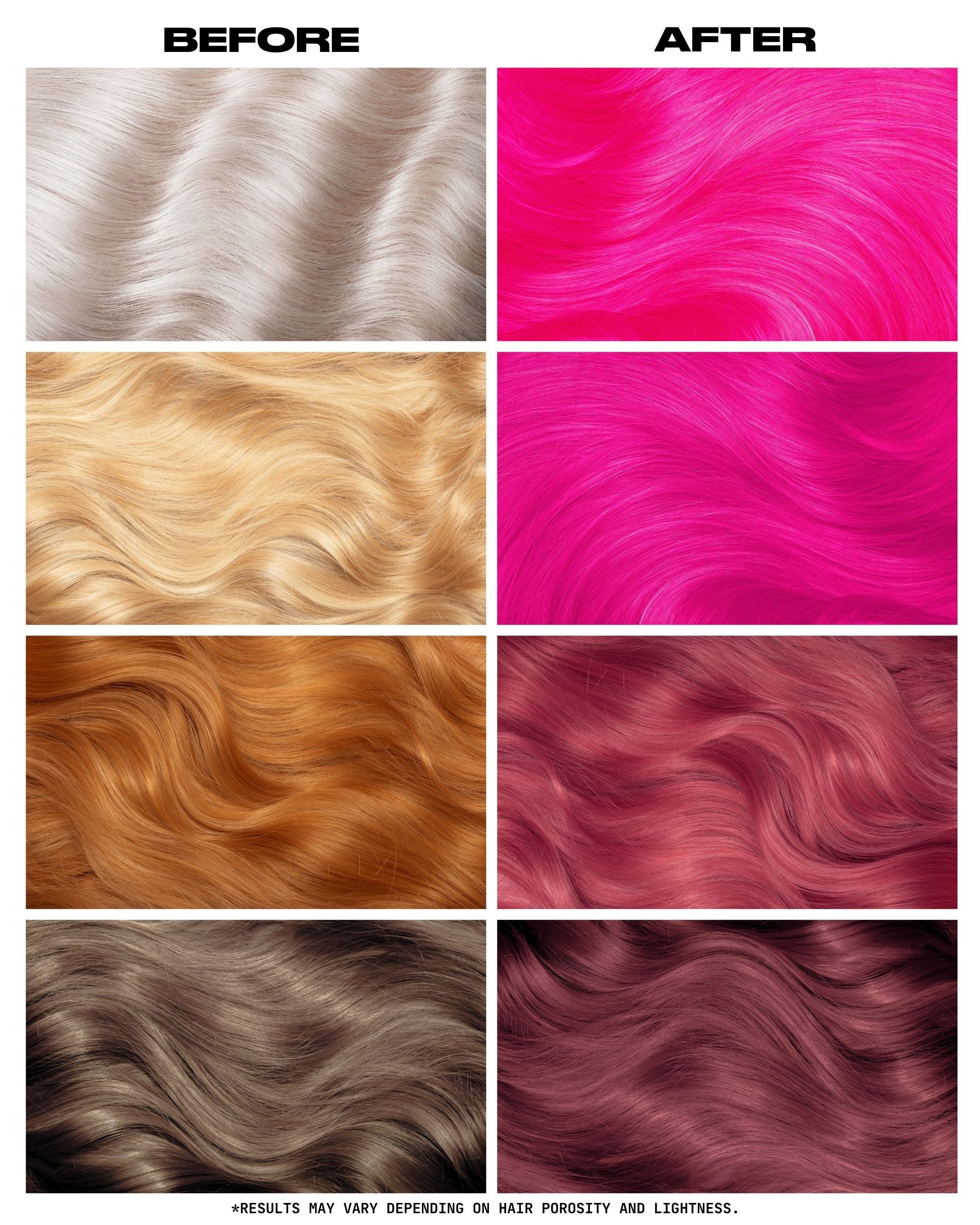 Coloration Cheveux Rose Fluo UV Neon Dragonfruit - Lunar Tides - avant apres selon la base | Color-Mania