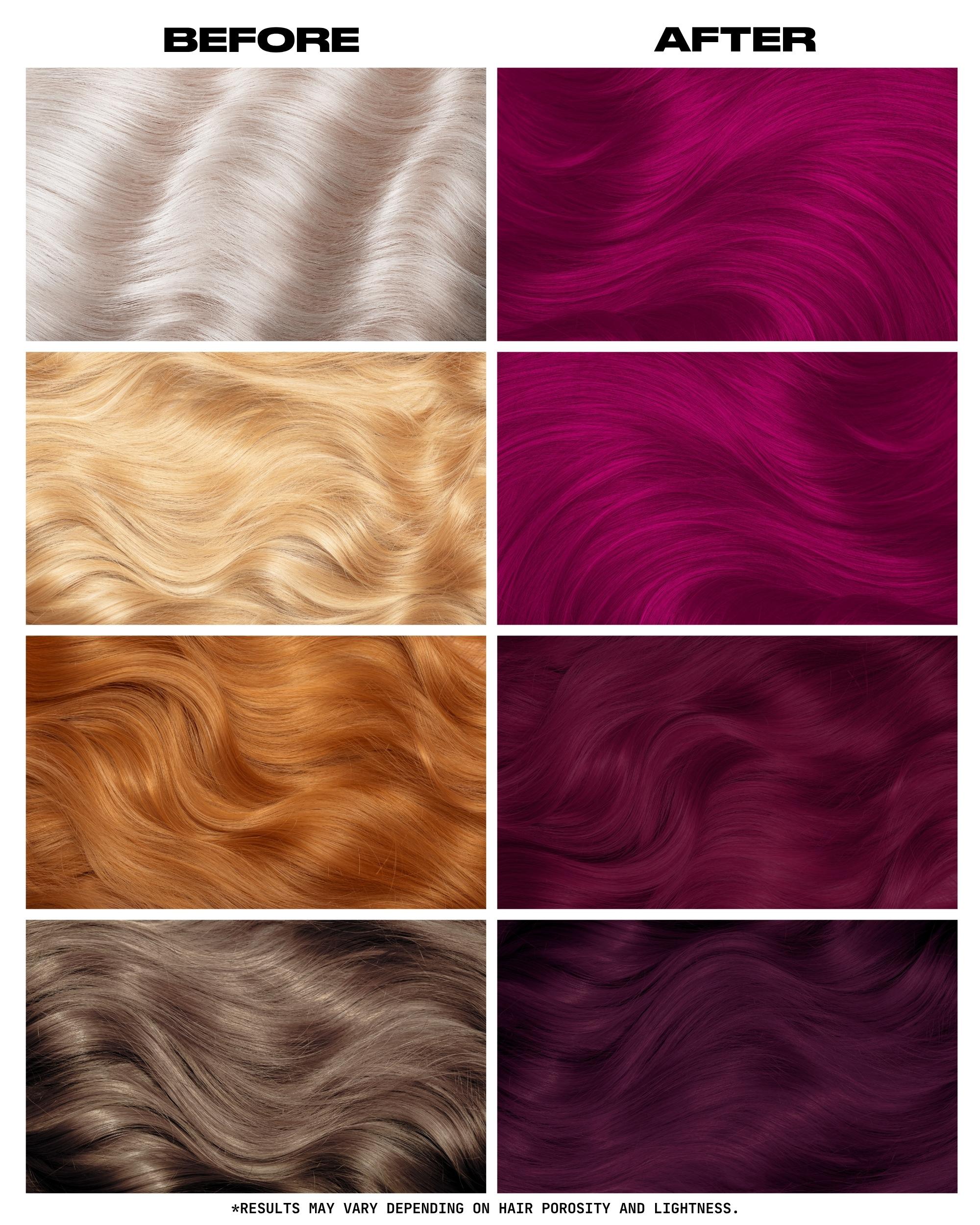Coloration Cheveux Rose Fuchsia Pink - Lunar Tides - avant apres selon la base | Color-Mania