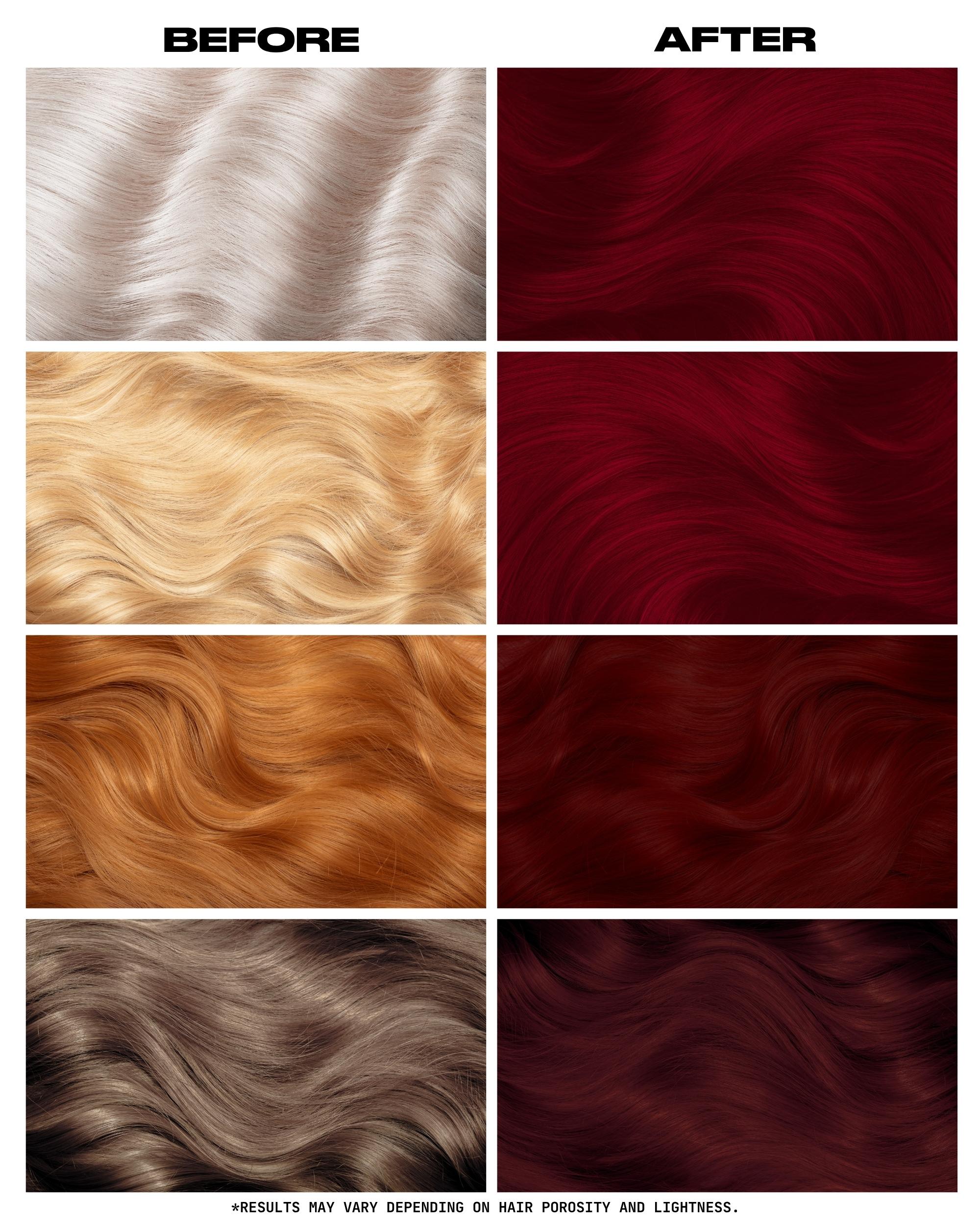 Coloration Cheveux Rouge Profond Blood Moon - Lunar Tides - avant apres selon la base | Color-Mania