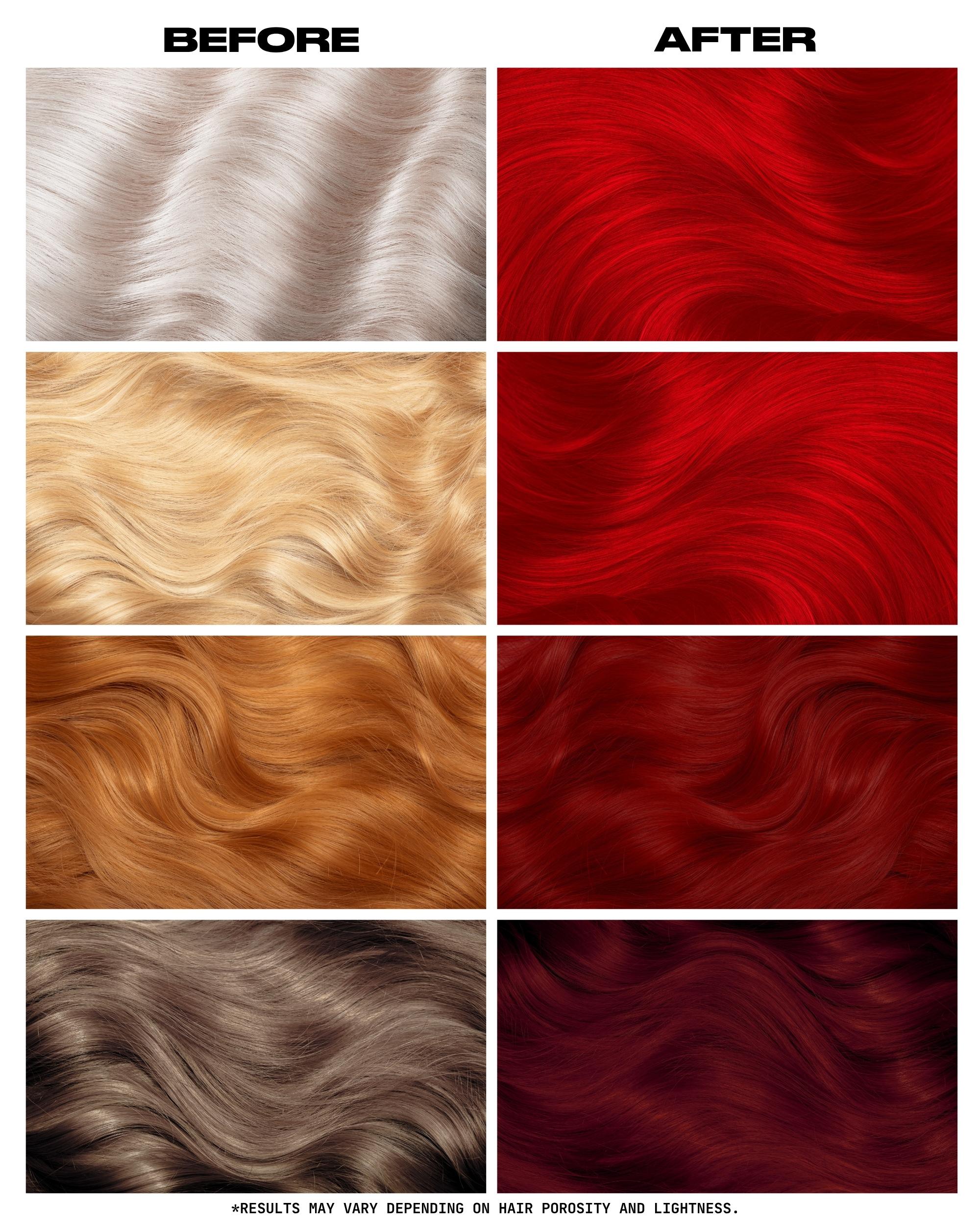 Coloration Cheveux Rouge True Lust - Lunar Tides - avant apres selon la base | Color-Mania