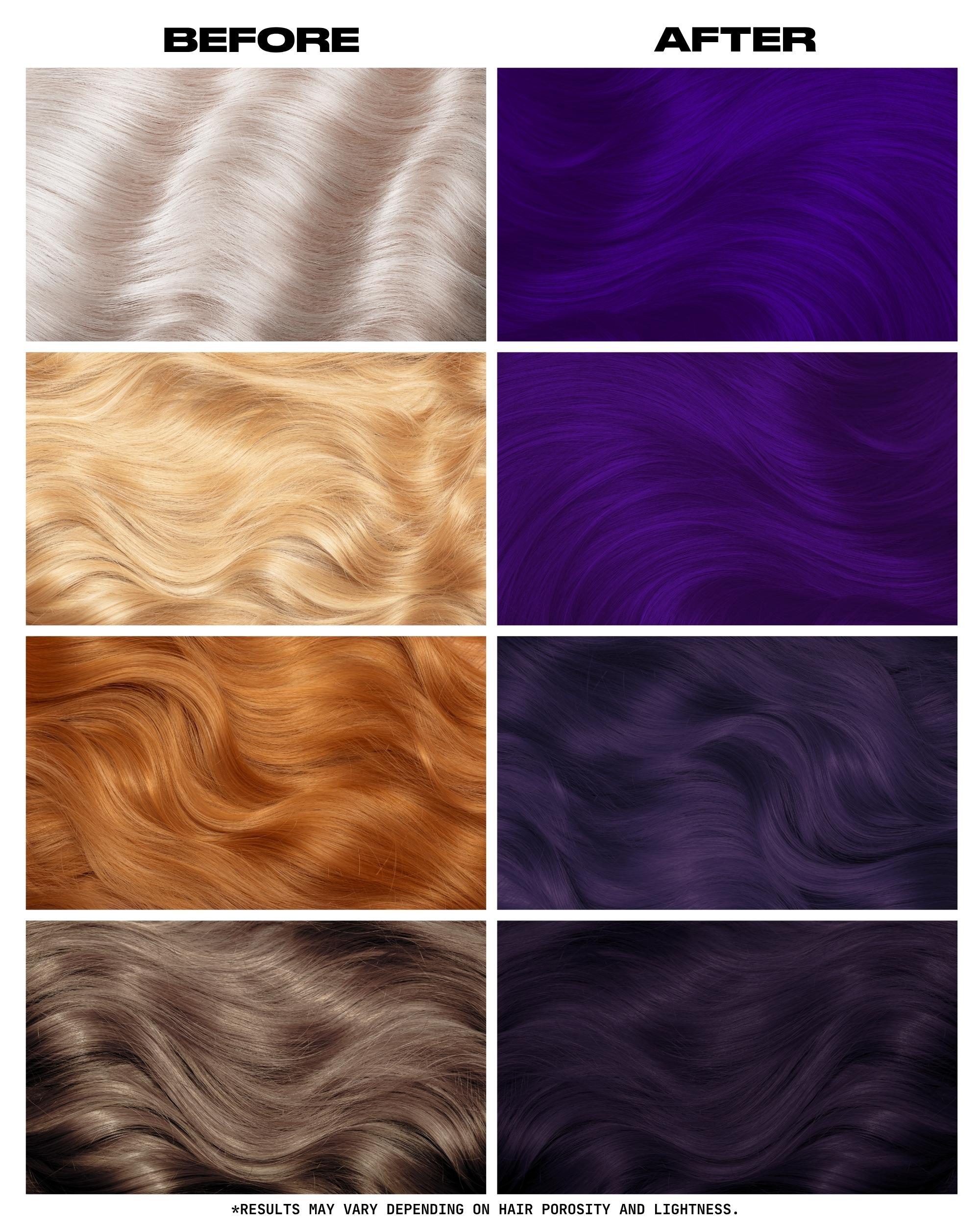Coloration Cheveux Violet Foncé Dark Violet - Lunar Tides - avant apres selon la base | Color-Mania