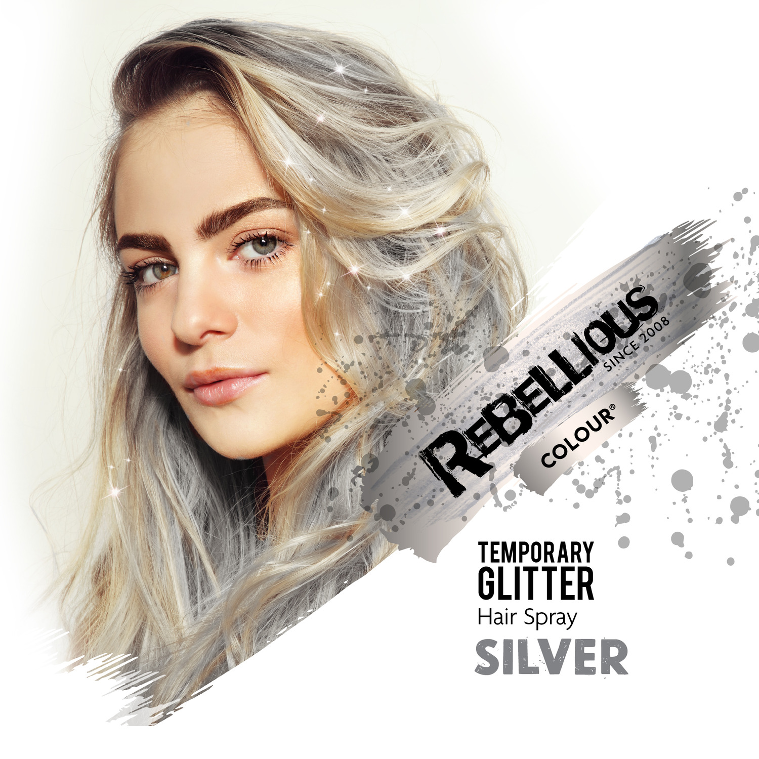 Spray Paillettes Cheveux Argent - Rebellious - rendu sur cheveux paillettes argent | Color-Mania