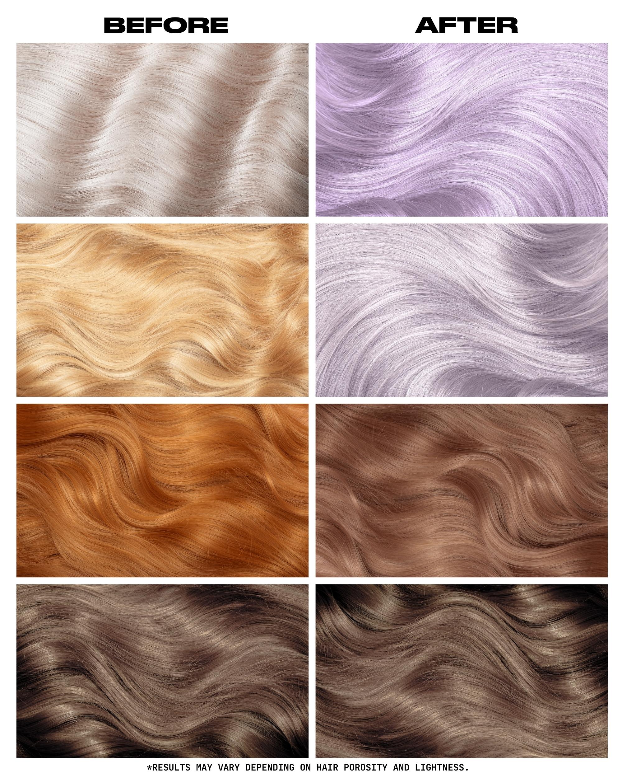 Toner Cheveux Blanc Platine Lunar White - Lunar Tides - avant apres selon la base | Color-Mania